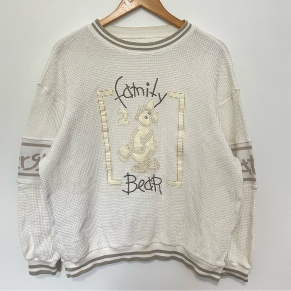 Vintage Tops - French Designer Teddy Bear Varsity Waffle Crewneck Tennis Academia Sweater
